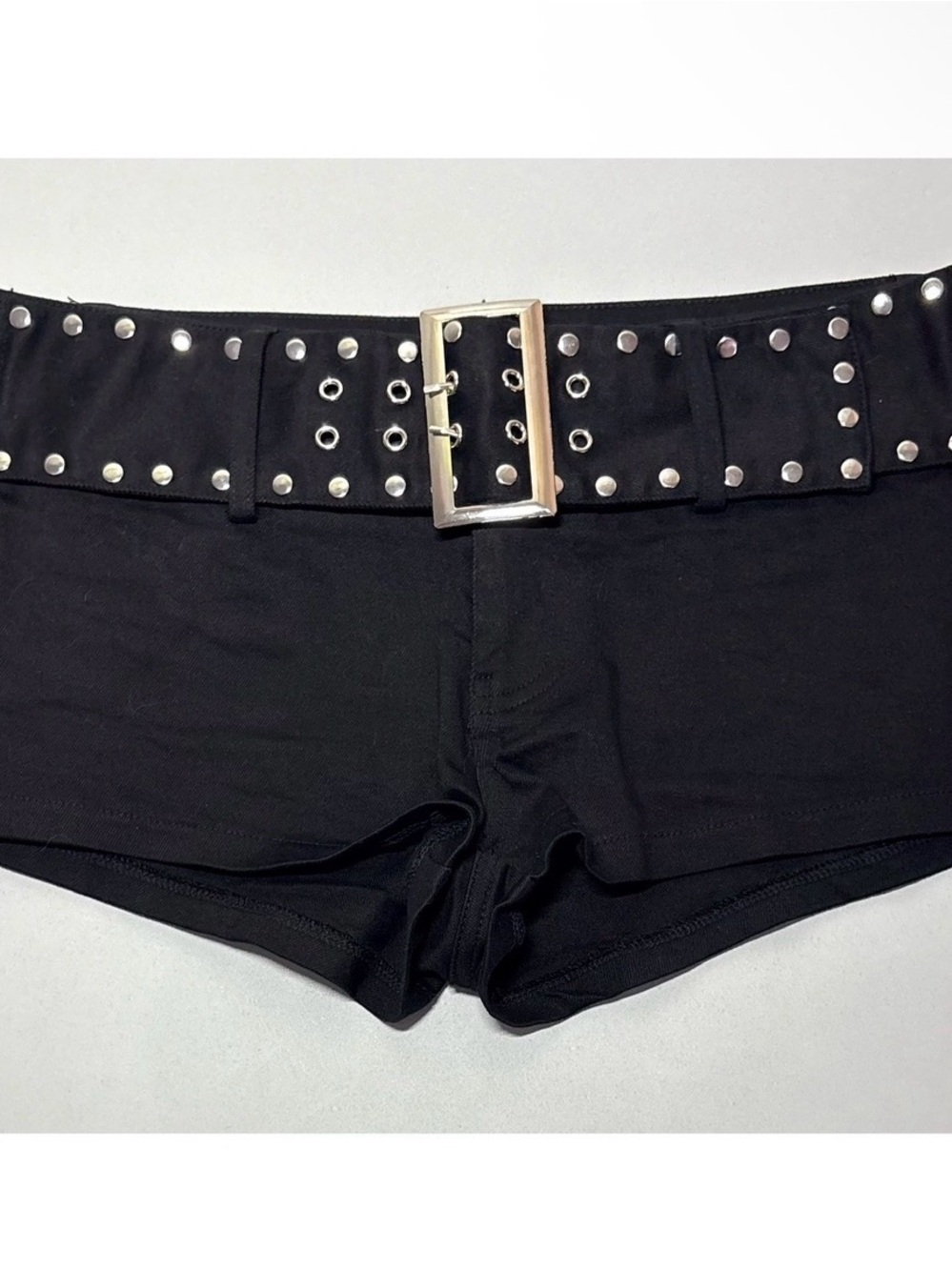 Edikted Black Silver Studded Belted Jean Denim Shorts Bottoms Size S ⛓️ #shorts